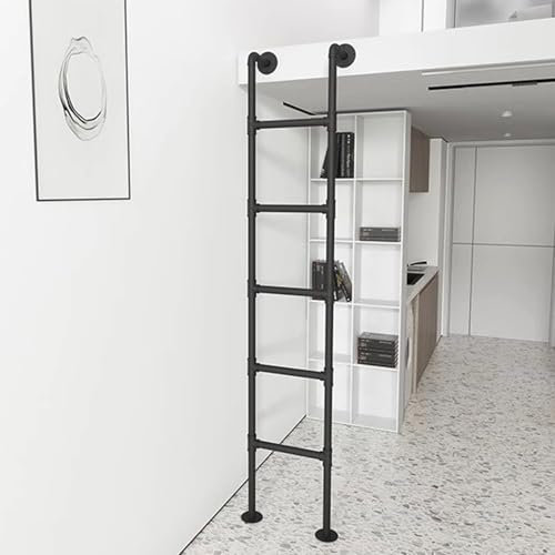 Robuste schwarze industrielle Wandmontage-Leiter aus Metall für Zuhause, Dachboden, 100 x 300 cm, Kellerfenster, Brunnenausgang, Brandschutz, Kletterleiter für den Außenbereich, 115 cm