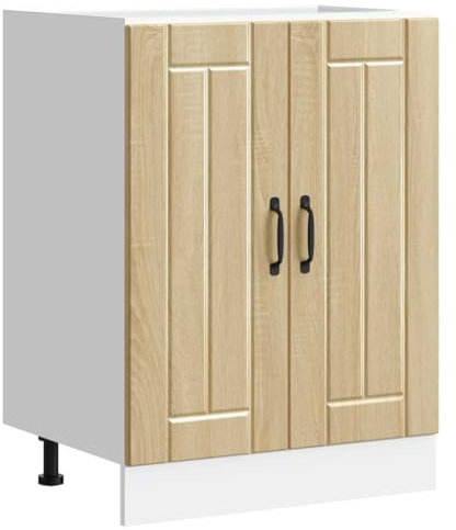 vidaXL Lucca Sonoma Oak Kitchen Sink Base Cabinet - 60x46x81.5cm - Engineered Wood Storage Unit with Adjustable Feet