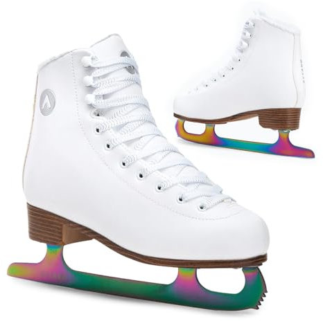 ATTABO Eiskunstlauf Schlittschuhe Damen Lily in Weiß Größe 42 EU Fortgeschrittene Schlittschuhe Schnürverschluss Starke Knöchelunterstützung Langlebige Edelstahlkufe Klassisches Design