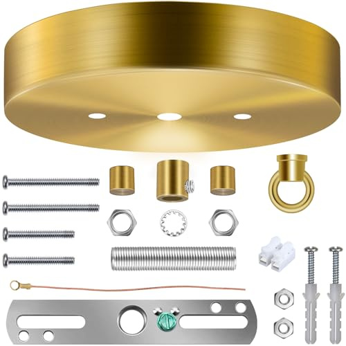 MAYOMAJO Upgraded 5-1/8 Inches Light Canopy Kit with Heavy Duty Replacement Ceiling Cover Plate & Mounting Hardware for Lighting Fixtures Chandelier Pendant Lamp or DIY Project (Brass)