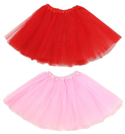 SAIIURV 2 Piezas Tutu Falda de Mujer, Falda de Ballet, Elástico de 4 Capas para Adultos, Faldas Enaguas, Faldas de Tul para Vestirse Danza, Falda de Fiesta de Halloween, Falda de Danza (Rosa, Rojo)