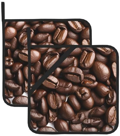 Lustiger Topfhalter mit geröstetem Kaffeebohnen-Druck, Hausform, hitzebeständig, wasserdicht, Untersetzer für Küche, Mikrowelle, Grillzubehör mit Seil zum Aufhängen, 2 Stück