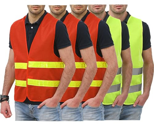 Generisch 5er Warnweste Herren Sommer Warnwesten Erwachsene Leichte Arbeitsweste Warnschutz Funktionsweste Reflektierende Weste Fahrrad Sicherheitsweste Reflektoren Kleidung