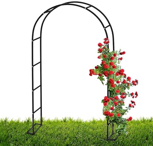 Gartenbogen Torbogen 2.0m,2.2m,2.3m hoch Rosenbogen Rankierhilfe Rosengestell Rankgestell Rankhilfe Kletterhilfe Metall Rosenspalier Rankbogen Metallbogen mit Sockel(Schwarz,L240xW40xH220cm)