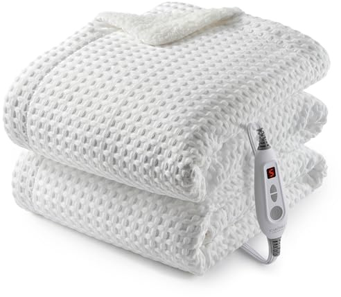 CAROMIO Heated Blanket Throw, Waffle Weave Electric Throw Blanket