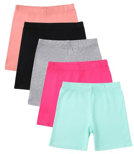 duxyoz 5 Pack Girls Cycling Shorts Breathable Safety Dance Dress Short Kids Children Teen Cotton Stretchy Undershorts Multipack Cartwheel Bike Shorts Summer Clothes Set Multicolor 5-14 Years