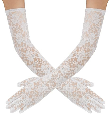 SycloPak Spitze Handschuh Lange Elegante Spitzenhandschuhe Schwarze für Damen Vintage 1920er Design mit Spitzenstickerei Braut-Handschuhe für Hochzeit, Halloween, Tee-Party, Oper & Tanz