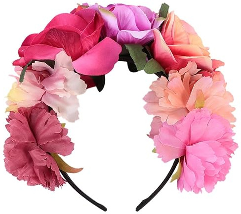 Halloween Haarreif mit Rosenblume aus Polyester für Party | Blumen Haarreifen Rosa, Leichter Kopfschmuck für Fotos mit Freunden, Blumen Haarreif Karneval