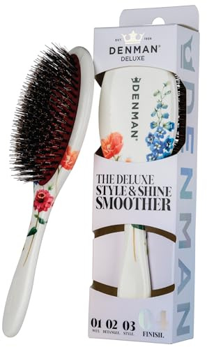 Denman Boar Bristle Hair Brush – Smoothing & Shine Enhancing Brush for All Hair Types, Hairbrush for Women & Men, D81M Floral Fantasy