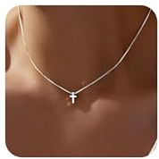 Huacan Silver Cross Necklaces for Women - Necklace Choker Necklaces Chain Necklace Simple Pendent Necklaces for Women Jewellry Gifts (Silver)