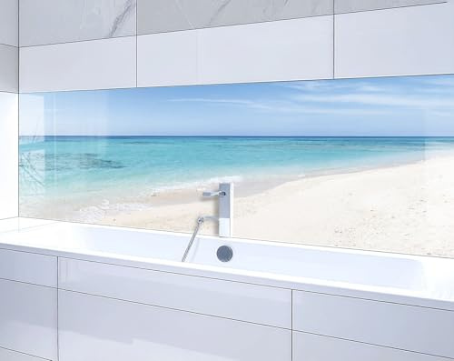 timalo Waschbecken und Badewannenrückwand 170 x 58 cm - aus Acrylglas | Strand, Meer, Blaues Wasser | Wandpaneele Bad Badrückwand Platte Badewanne Rückwand Badezimmer Glasoptik