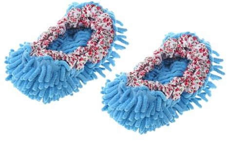 CIYODO Pantoufles de Balayage Lavables en Chenille Bleue, Couvre-chaussures Antidérapants Réutilisables pour Nettoyage du Sol à Domicile, Couleur Aléatoire