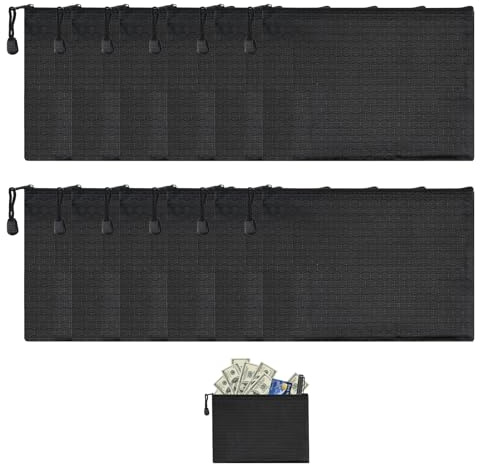 Geldtasche-12 Stück Geldtaschen Banktasche, Banktasche A5, 24x18cm Schwarz Wgeldtaschen, Geldtaschen Wasserfest mit Reißverschluss, Geeignet für Familie, Geschäft, Schule