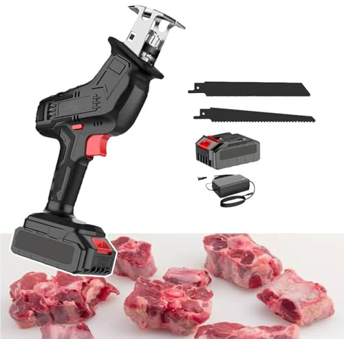 Sierra De Huesos Eléctrica Inalámbrica Con Mandril Autoblocante, Velocidad Ajustable, Corte Preciso Y Repetitivo, Mango De Goma Antideslizante, Para Cortar Carne, Metal Y Madera.,2 blades