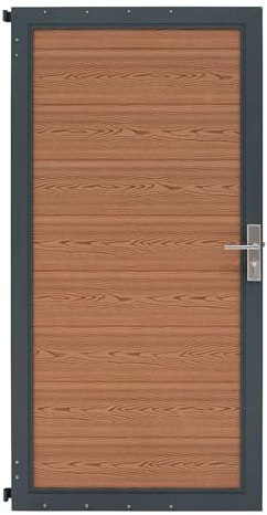 Puerta para Vallas para exteriores |MARRÓN| Aluminio y compuesto (WPC) | Panel doble cara | Diseño moderno | Fácil de montar | Ideal jardín o cerramientos | Valla de privacidad