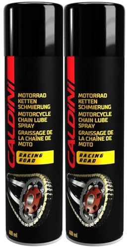 Caldini Kettenspray 2 x 400 ml transparent, hochwertiges Motorrad Kettenfett für O-X-Z Ring Ketten, reduziert Reibung und Verschleiß, optimale Schmierung und Leistung, ideal für Straße und Rennsport