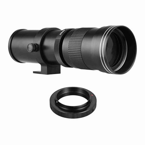 ERYUE Super Telephoto Zoom Lens Ultra Multi Coated F/8.3-16 420-800mm for AI Mount D50 D90 D5100 Cameras, Metal Manual Focus T Mount Telephoto Lens with Adapter Ring for DSLR SLR Cameras (Black)