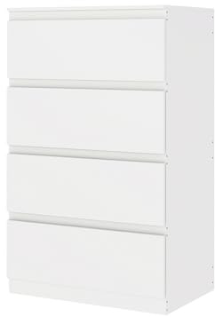 Songvas Kommode weiß mit 4 Schubladen, 60 cm Breite Schubladenschrank & Sideboard, Stauraum Kommodenschrank für Schlafzimmer, Wohnzimmer, Büro und Eingang, 60x40x98 cm (LxBxH)