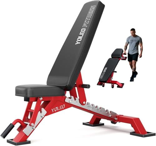 YOLEO Commercial Adjustable Weight Bench - Heavy Duty Workout Bench for Home Gym, Decline/Flat/Incline Bench Press 2.4 Thick Pad(6-Step Assembly) (80% Pre-assemble)