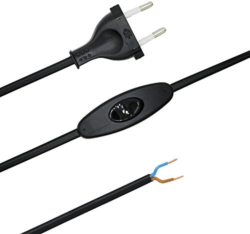 Zuleitung mit Stecker und Schalter 1,50 Meter Schwarz Anschlusskabel Netzkabel Stromkabel mit Schnurzwischenschalter und Eurostecker 2x0,75qmm 250V SW Länge 1500mm