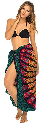 Back From Bali Womens Beach Swimsuit Bikini Cover Up Wrap and Clip Sarong Peacock Black Colorful