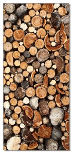 Wallario Selbstklebende Türtapete Dunkler Holzstapel rund - Türposter 100 x 220 cm Abwischbar, rückstandsfrei zu entfernen