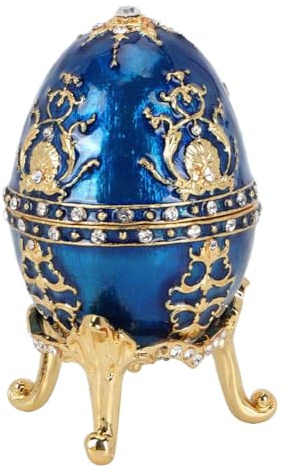 Lavendel äggform smyckeskrin Faberge påskägg ryskt hantverk bröllopsdag julklapp till henne flicka kvinna, 7,5 x 6,5 x 5,2 cm (djupblå)