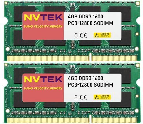 NVTEK Memorycity Barrette de mémoire RAM DDR3-1600 PC3-12800 SODIMM pour ordinateur portable 8 Go (2 x 4 Go)