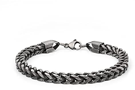 LaSua Bracelets for Men Stainless Steel Mens Bracelet Cuban Link Franco Chain Bracelet Mens Jewelry Oxidized Black Gunmetal Plated 8.5 inch
