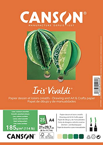 CANSON förpackning 25 IRIS VIVALDI A4 185 g/m² - blandade färger kräm/grön/brun