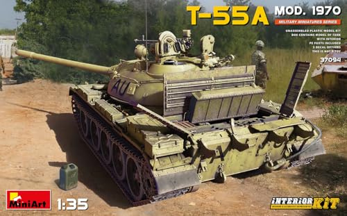 MiniArt 37094 1:35 T-55A Mod. 1970 Interieur-originalgetreue Nachbildung, Modellbau, Plastik Bausatz, Basteln, Hobby, Kleben, Modellbausatz, Zusammenbauen, unlackiert