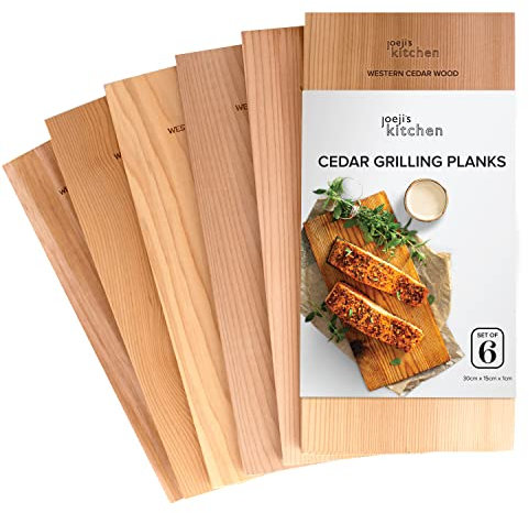 Joeji's Legno per affumicatura per grigliate BBQ e placcatura cibi, Set 6 Pezzi tavola di Legno per sapori affumicati, Cibo Sicuro sui Fogli per Barbecue, griglia Legno e legni affumicatura