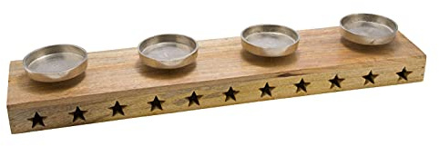 Spetebo Mango Advents Kerzenhalter - 71 cm | Massiv Holz Aluminium Halter Weihnachten Winter Dekoration Kerzenständer