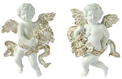 Fenteer 2 Stücke Gute, Engel Statue Figuren Cherub Wandskulptur Harz hängende handgefertigte schmücken für Barchurch Porch Restaurant, B