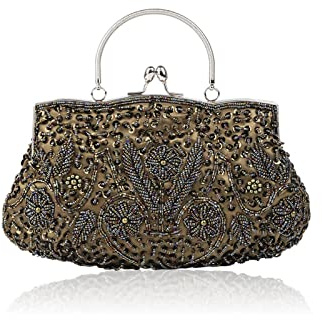 CORIOS Bolsa de Noche para Mujer Vintage Floral con Cuentas Clutch Embrague de Lentejuelas Bolsos de Fiesta Bolso de Boda Elegante Bolso de Hombro para Lujoso Fiesta de Graduación Banquete Verde