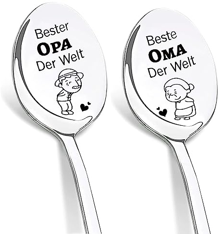 DIKARYA Oma und Opa Geschenke, Löffel mit Gravur Beste Oma und Opa der Welt | Kaffeelöffel mit Gravur Geschenk für Großeltern, Goldene Hochzeitstag Geschenk Geburtstagsgeschenk für Opa Oma von Enkel