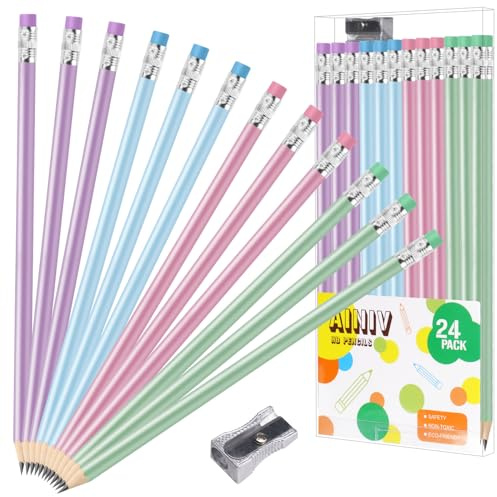 Ainiv 24 Pieces Pencils #2 HB, Number 2 HB Pencils with Eraser | Macaron Pencils Graphite Pencils Wooden Pencils,Gift Pencils for Kids, Adults, School, Office, Wedding Party Favors
