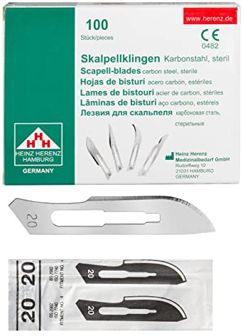 Shehadeh - 100 Stück sterile Skalpellklingen Figur 20 für Skalpellhalter Nr. 4 - Extrem scharf