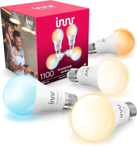 Innr Zigbee E27 Smart Lampe, funktioniert mit Alexa und Hue* (Bridge erforderlich), Warmweiß bis Kaltweiß, Glühbirne E27 Dimmbar, Smart Home Lampe, 1190 Lumen, 4-Pack