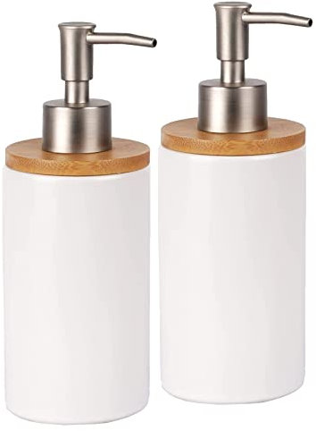 Seifenspender aus Keramik, 500 ml, mit Pumpe aus Metall, Gelspender, Duschgel, Flüssigkeitsspender, Geschirrspender, Küche und Badezimmer, Weiß, 2 Stück