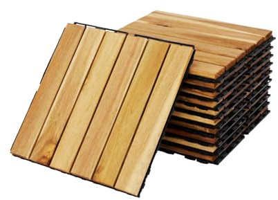 sweeek - Lot de 36 Dalles de terrasses 30x30cm en Bois d'acacia. Motif linéaire. à Lattes. clipsables