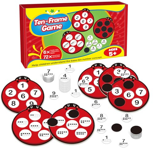 Kasfalci Number Games for Kids Toddlers,Ten Frame Set,Math Games,Math Manipulative,Addition & Subtraction Flash Cards,Ladybug Counting Toys,Matching Board Games,Preschool Classroom Must Haves