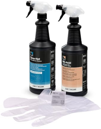ERRECOM Cleaning Kit for Air Conditioners, includes 1 L bottle of Clima-Net, A/C Filter and Evaporator Cleaner, 1 L bottle of BIO-Acid, Acid Cleaner with Biodegradable Surfactants, Gloves
