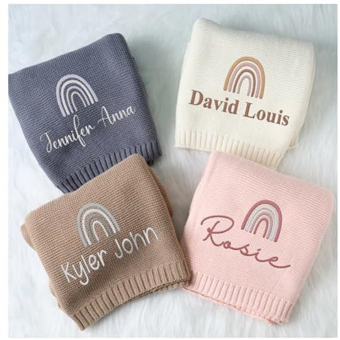 gorm Babydecke, Bestickt Mit Namen, Kinderwagendecke, Personalisierbar, Weiche,Babydecke Mit Namen Personalisiert Schmusedecke Kuscheldecke Gestrickt Geschenk Zur Geburt (A2,80x100cm)