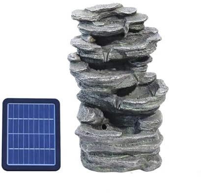 Warmiehomy Solar Powered Garden Water Feature Cascading Rockery Solar Water Fountain with Lights,Outdoor Garden Water Fountain Decorative Solar Waterfall Outdoor Garden Ornaments for Yard Decor