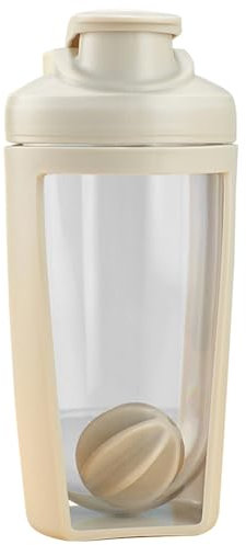 Kexpery 500ml Fitness Shaker Cup with Whisk Ball Protein Stirring Bottle Leak Proof Protein Powder Mixer Cup for Protein Mixes Supplement Shakes (Beige)