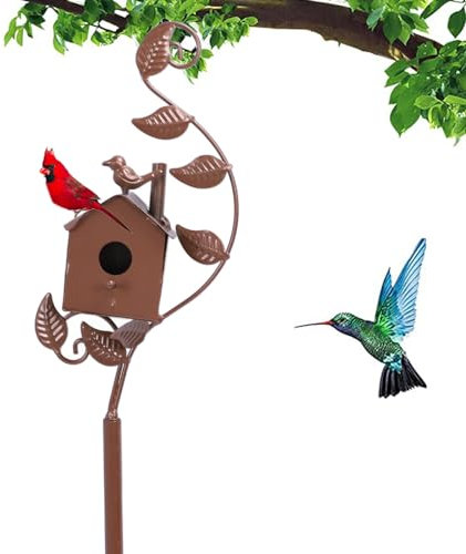 Bird Houses Stake for Outside, Metal Wild Bird Feeder Birdhouse Stake Outdoor Decorations Adjustable Feeder Stand for Patio, Backyard, Garden