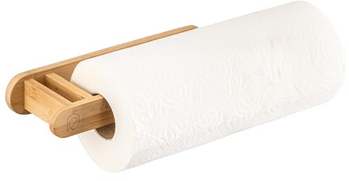 eluno Portarotolo da cucina da parete in bambù dal design naturale, porta rotolo da parete per più spazio sul piano di lavoro, supporto per carta da cucina, asciugamani di carta, per incollare o