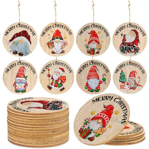 Weihnachtsanhänger für Baum, Christbaumschmuck aus Holz, Weihnachtskugeln aus Holz, 24 Stück, 8 Stile, Weihnachtsbaumschmuck zum Aufhängen, Weihnachtsdekoration, Kunsthandwerk, 6 x 6 cm