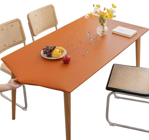 Mateju Rechteckig Tischdecke Outdoor Wetterfest, Wasserdicht PVC Gartentischdecke Abwaschbar Wischbare Gummiband Tischdecke Elastisch Outdoor-Tischdecken Eckig Wetterfest (90x150cm,Orange)